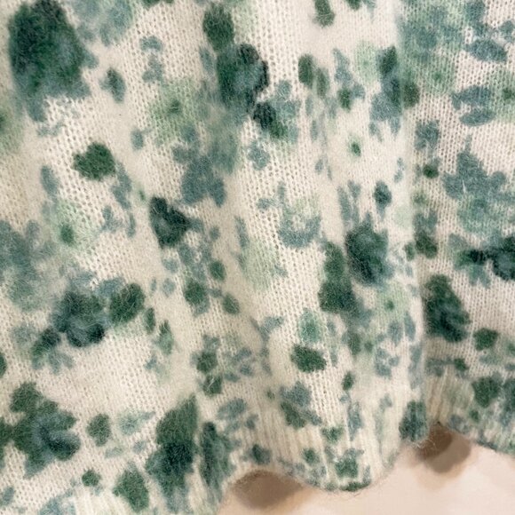 EUC Sezane Amaya Floral Mohair Wool Sweater Ecru Green Peonies XS - Picture 6 of 9